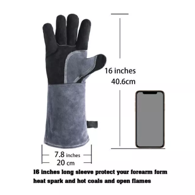 For Oven Fireplace Furnace 932℉ Leather Welding Gloves Fire Resistant 1 Pair