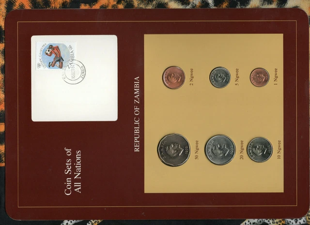 Coin Sets of All Nations Zambia w/card 1972-1983 UNC 20,50 Ngwee 1972