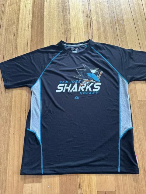 New NHL San Jose Sharks Mens Size L Gray Majestic Shirt Mesh Top 2