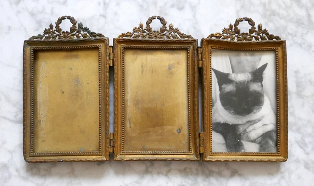 19th Antique Vintage French LOUIS XV Picture Frame Bronze Triple Frame