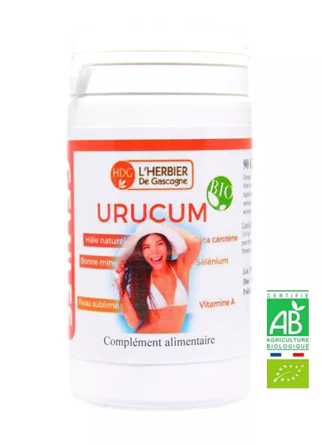 Urucum Bio | 90 gélules végétales | Peau | Bronzage | Teint hâlé | Soleil