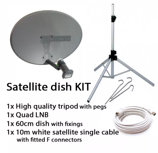 Sky satellite dish quad LNB & tripod stand kit portable camping caravan freesat