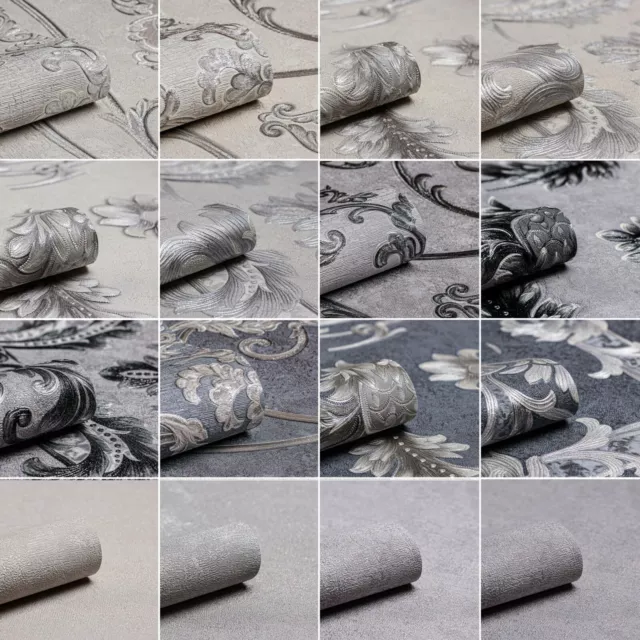 Luxury Embossed Textured Damask Vinyl  Metallic Glitter Boutique Wallpaper