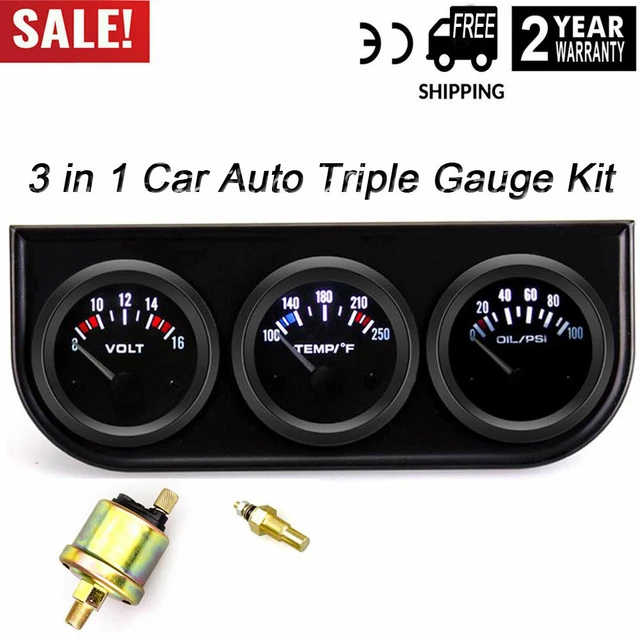 52MM 3IN1 CAR Volt Meter Water Temp Gauge Oil Pressure Gauge Triple
