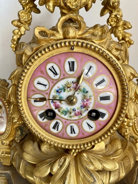 ANTIQUE 19TH CENTURY French Gilt & Sevres Porcelain Mantle Clock With ...