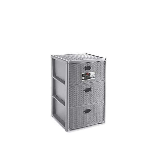 Cassettiera Mobile Tipo Rattan Elegance Slim Stone Grey 3 Cassetti