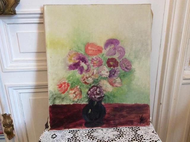 TABLEAU HUILE SUR toile « Bouquet de fleurs » EUR 5,00 - PicClick FR