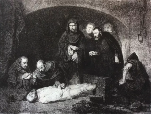 Scène d' Inquisition d'après Robert Fleury par Mouilleron 1841 Torture
