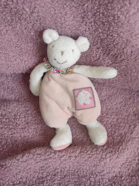 Doudou Souris Blanche Et Rose Myrtille Et Capucine Moulin Roty