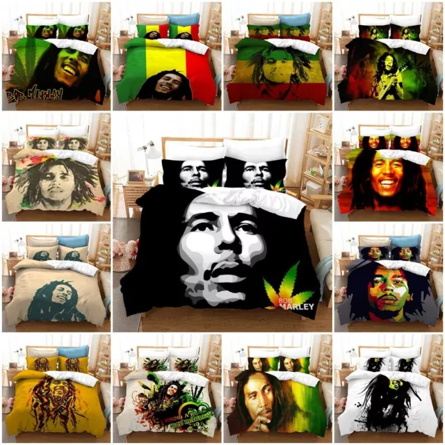 Bob Marley Jamaican Bedding Set 2/3Pcs Quilt Duvet Cover Single Double Gift UK