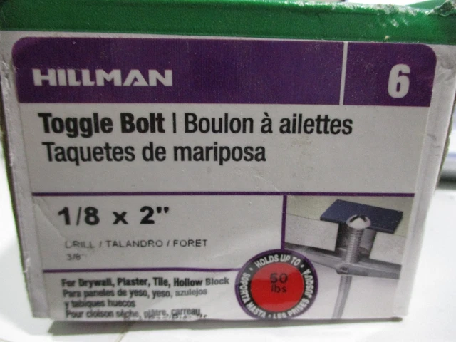 HILLMAN Toggle Bolt, Round Head, Steel Zinc, 1/8 x 2"  25 PC