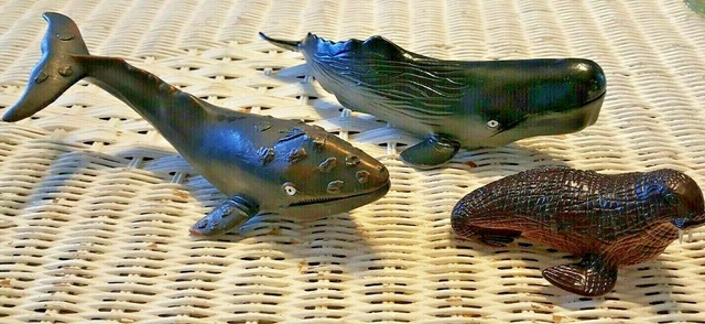 Lot of 3 Sperm Whale Gray Walrus Wild Safari Ocean Life Aquarium Figure Vintage