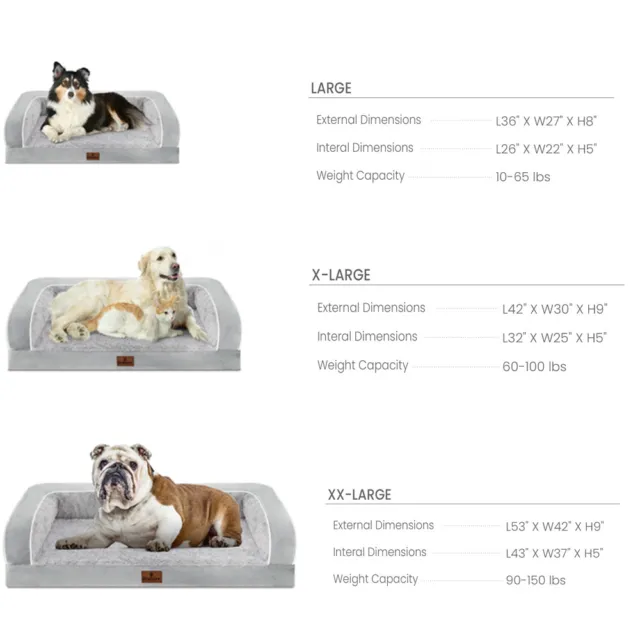 L/XL/XXL GrayWhite Dog Bed Orthopedic Memory Foam Waterproof Sofa &Bolster Cover
