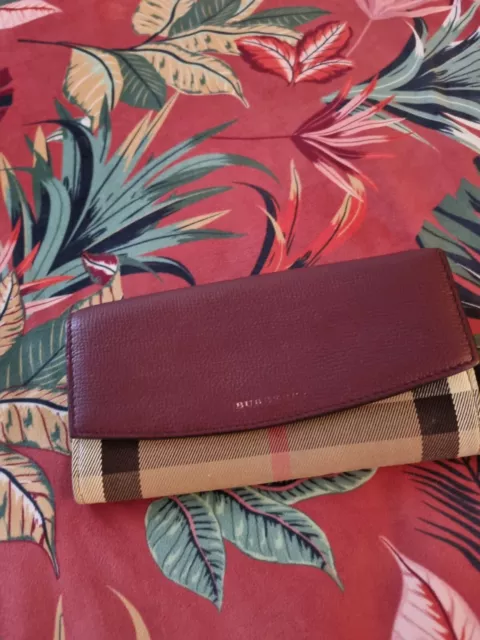 Porter House Check And Leather Burberry Wallet In Mahogany Red Used Womens