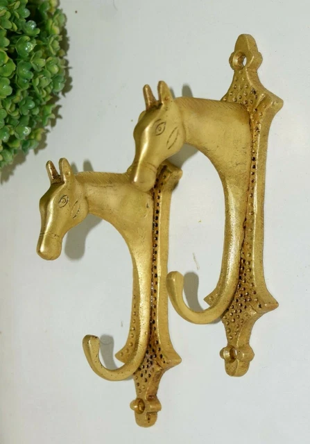 Brass Pony Wall Hook Pair Of Hooks Mare Animal Head Corner Handmade Decor EK86