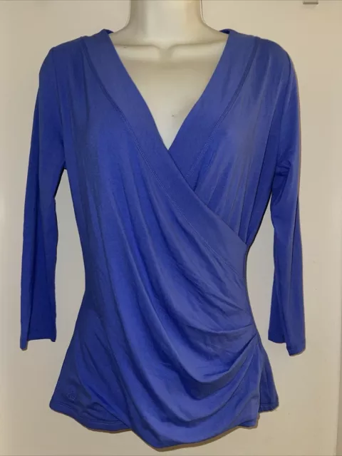 Ralph Lauren Surplice Blouse Top Women's Size M Blue Ruched