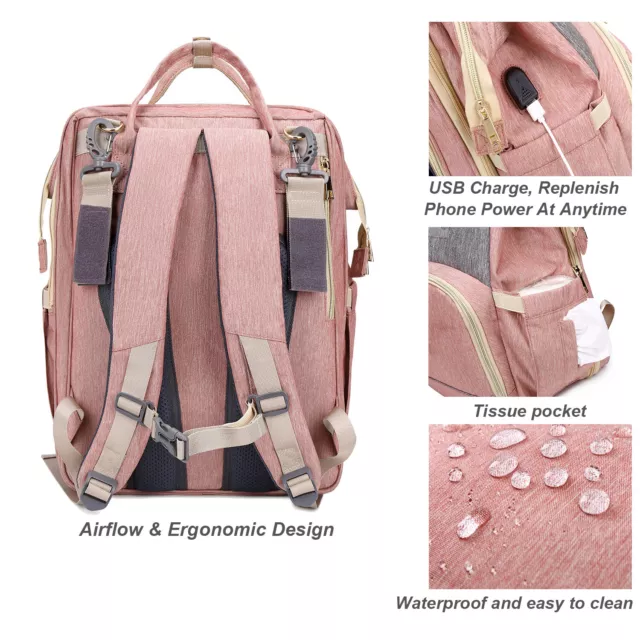 Travel Bassinet, With Portable Baby Bed, Diaper Bag, Backpack with USB 11