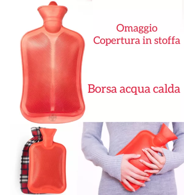 Borsa di acqua calda in pura gomma bilamellata colore rosso capacità 2 litri