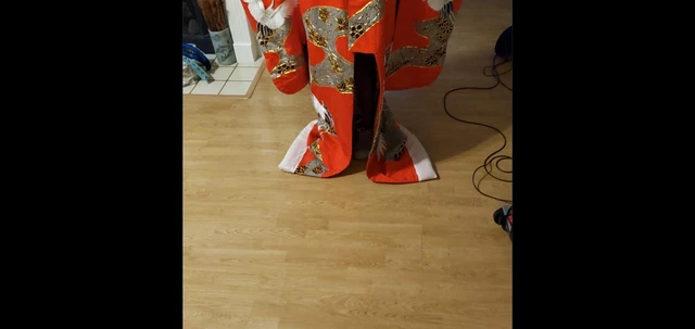 Vintage Japanese Silk Embroidered Wedding Kimono Crane Uchikake Orange/gold