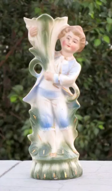 Vintage Old Beautiful English Boy Figurine Porcelain Ceramic Flower Vase Pot