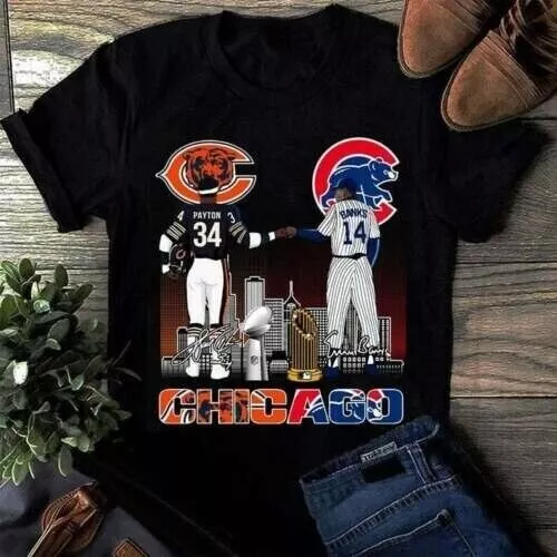 Retro Chicago Bears and Chicago Cubs Signatures T-Shirt Gift For Fans