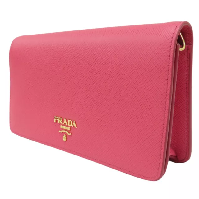PRADA Saffiano Leather Wallet Chain Shoulder Bag Peonia Pink 1ZH029 3