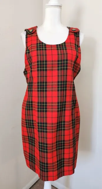 Vintage Women's Red Plaid Sleeveless Grunge Sheath Dress Positive Attitude 10P