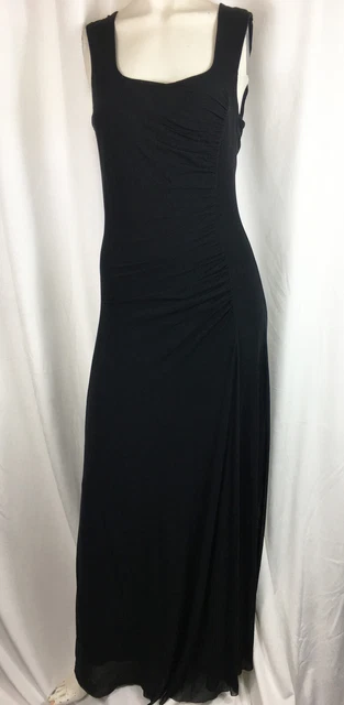 Vintage Y2K Elana Kattan Mesh Side Ruch Drape Maxi Dress Cocktail Black