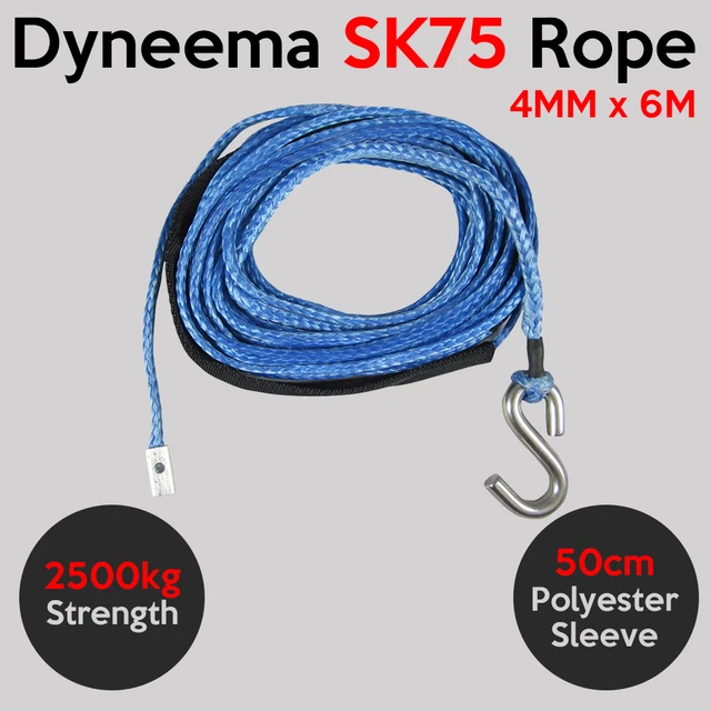 4MM X 6M Dyneema SK75 Winch Rope S Hook - Quad ATV Boat Marine Cable Webbing