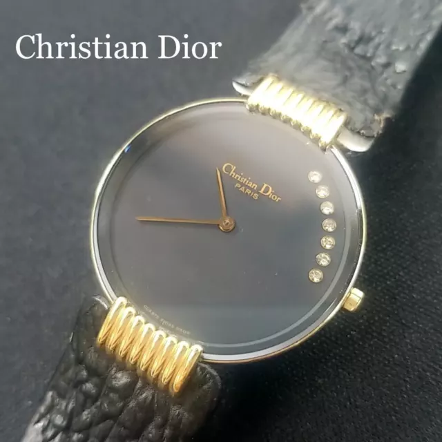 Christian Dior Bagheera Moon 7P Stone Black Quartz Watch Unisex Vintage From JP