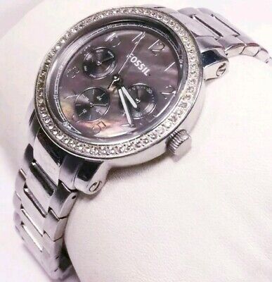 Women Fossil Watch Es3086 Brown Chocolate Face Silver Steel Band Multifunction