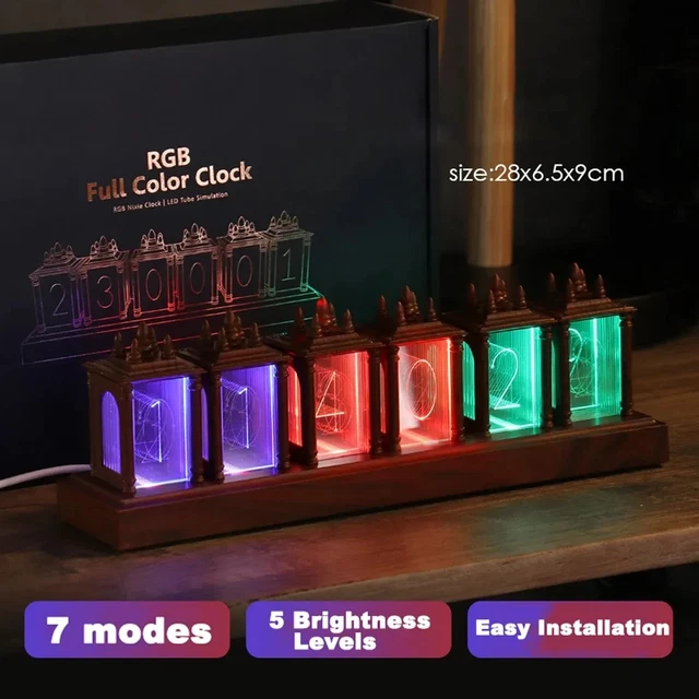 LED DIGITAL CLOCK Nixie Tube Clock RGB Glow Tube Clock Walnut Wood ...