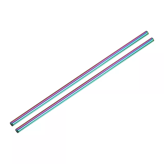 Reusable Metal Straws 2Pcs, Stainless Steel Straight Straw 10.5" Long - Rainbow