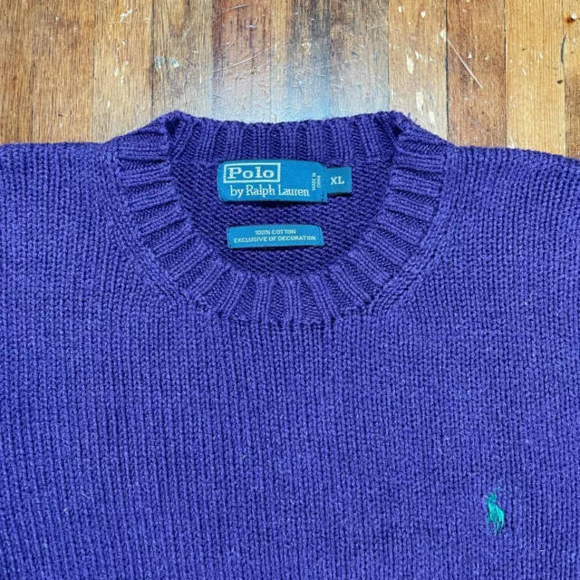 POLO RALPH LAUREN Sweater Mens XL Purple Pullover Chunky Knit Preppy ...