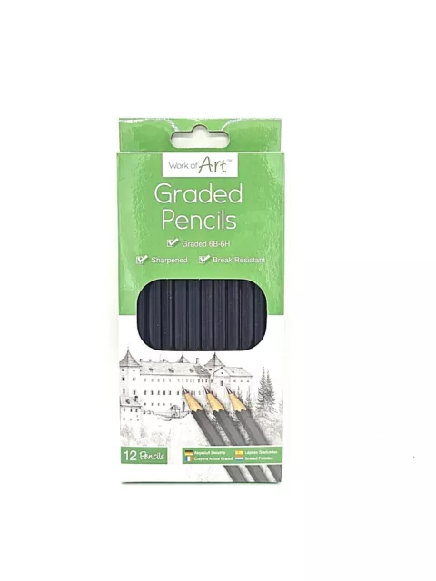 12 Sketching Artist Pencils Drawing Soft Hard Assorted Graphite Graded 6B  to 6H