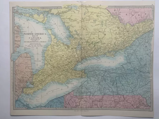 1872 Ontario Canada Fully Hand Coloured Antique Map by The SDUK