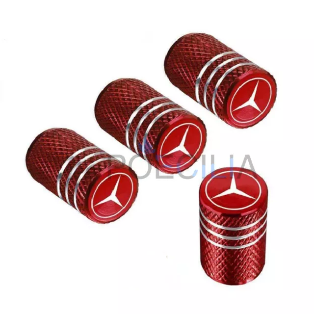 4 pièces bouchons de Valve de Pneu Mercedes Benz Métal Rouge , 10x10x16mm