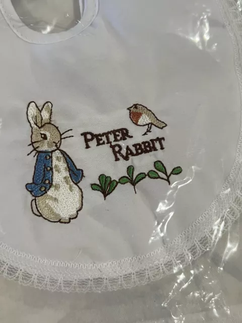 Peter Rabbit Vintage Baby Bib - White with Embroidered Peter Bunny JB Junior NEW 2