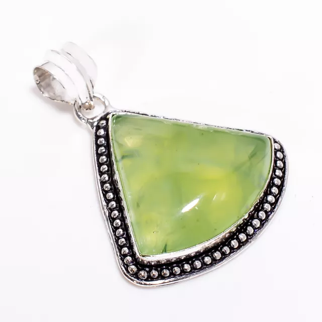 Prehnite Vintage Style Handmade Jewelry 925 Sterling Silver Pendant 1.8" GSR1930