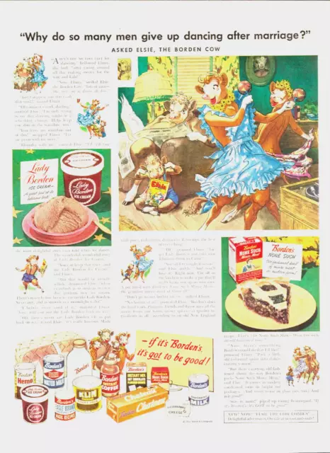 1949 BORDENs dairy milk cheese vintage print ad Elsie cow ice cream pie dancing