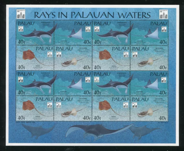 Palau Manta Rays Sheet of 16 Stamps MNH 1994