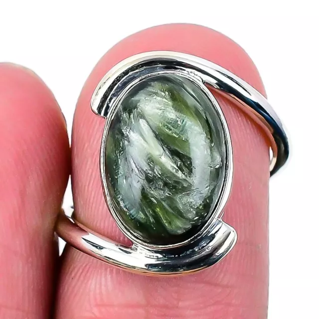 Seraphinite Gemstone Handmade 925 Solid Sterling Silver Jewelry Ring Size 7