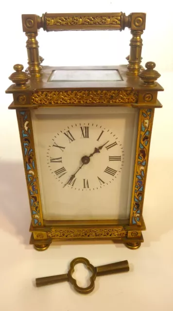 Antique French Couaillet Freres Carriage Clock Enamel Cloisonne Inlay 1890