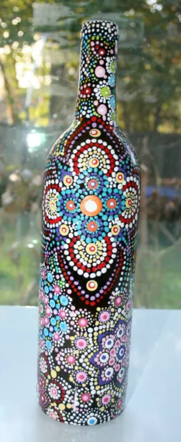 One of a Kind Hand Painted Bottle with Beautiful Mandala Design (Dot Painting)