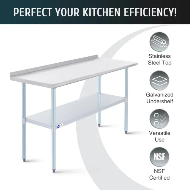 60x24 Stainless Steel Work Table Prep Table w Backsplash Adjustable Shelf More