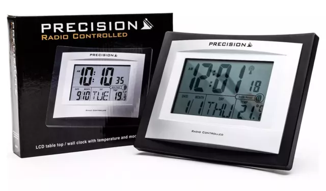 Precision Radio Control Digital Reloj Pared de Mesa Alarma Grande Pantalla LCD