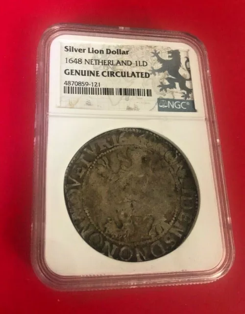Silver Lion Dollar 1648 Netherland 1Ld Ngc Genuine Circulated