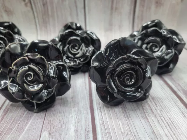 Elegant 6pc Black Flower Ceramic Drawer Cabinet Knobs + Screws SALE SALE!!