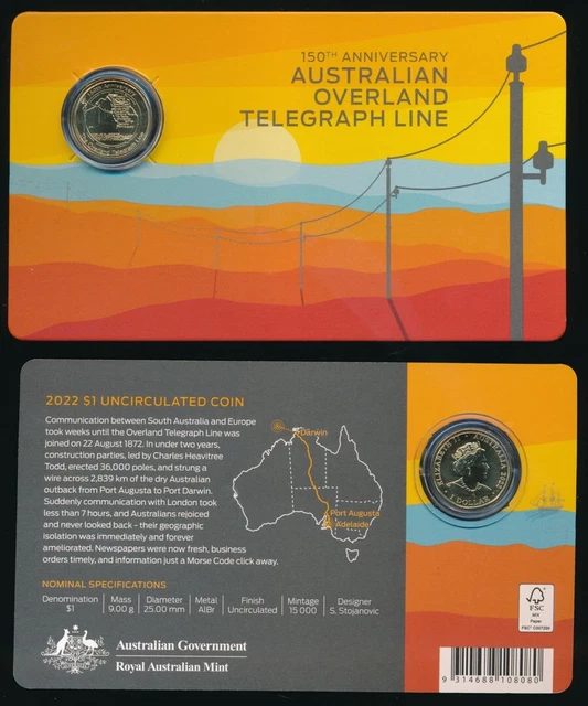 Australia: 2022 $1 150th Anniversary Overland Telegraph Line in RAM Card