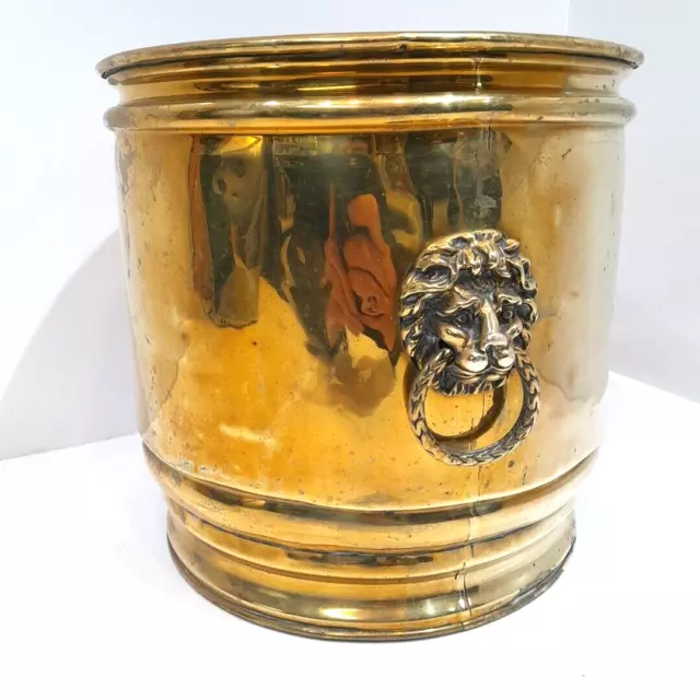 Planter Plant  Pot  Vintage Brass Lion Handles Handled Decorative 26 cm DIA